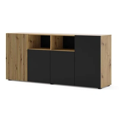 Abbildung von BIM Furniture Kommode AURIS 4D 180 cm Sideboard Highboard Schrank mit 4 Türen Artisan Eiche/Schwarz Matt, Large