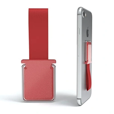 Abbildung von EAZY CASE Smartphone Fingerhalterung/Fingerhalter mit Standfunktion und Schlaufe I Handy Haltegriff, Fingerschlaufe, Finger Halterung, Smartphonehalter, Selfie Handyhalter, 1 Metallclip Rot