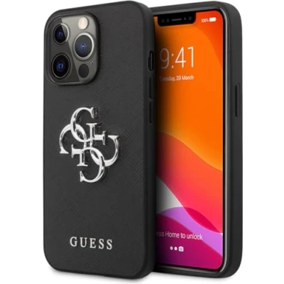Abbildung von Guess GUHCP13LSA4GSBK Hülle für iPhone 13 Pro/13 6,1&quot; schwarz Saffiano 4G Metal Logo