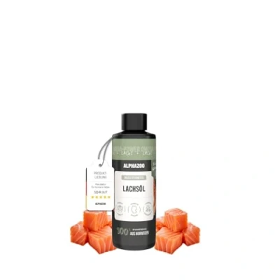 Abbildung von alphazoo Premium Lachsöl Hunde 100 ml, Omega 3 &amp; 6 Fischöl für abgefüllt in Deutschland, Barf Öl, Fellpflege Hund