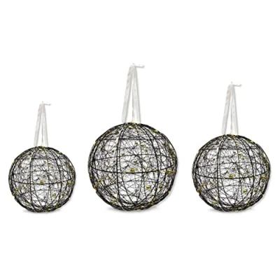 Abbildung von DARO DEKO Lichter Kugel mit LED aus Draht und Perlenkette schwarz Gold 3er Set Dekokugel Weihnachtsdeko
