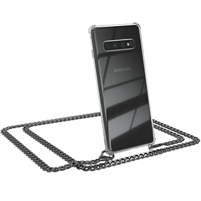 Abbildung von EAZY CASE Handykette kompatibel mit Samsung Galaxy S10 Handyhülle Metal Umhängeband und Ersatz Kordel schwarz, Handykordel Schutzhülle, Stylische Kette Smartphone Hülle, Anthrazit