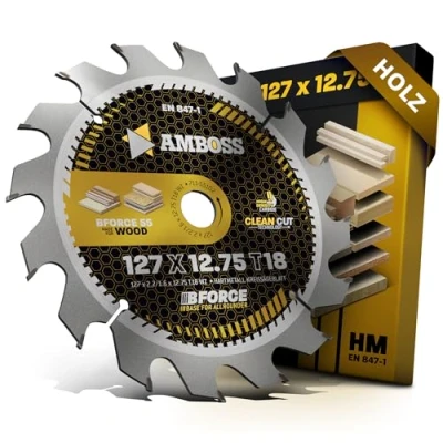 Abbildung von HM Kreissägeblatt 127x12.75 Z18 Wechselzahn für Holz Zuschnitt. AMBOSS WERKZEUGE® Sägeblatt 127mm komp. zu Black &amp; Decker D 984. 985. 2702. 2712 SKIL 22501 B uvm.