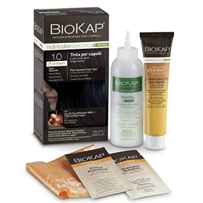 Abbildung von BIOKAP RAPID Permanente Haarfarbe 1.0 Naturschwarz NUR 10 MINUTEN EINWIRKZEIT Bio Arganöl TricoREPAIR Komplex VEGAN Optimale Grauabdeckung Bis zu 80% natürliche Inhaltsstoffe