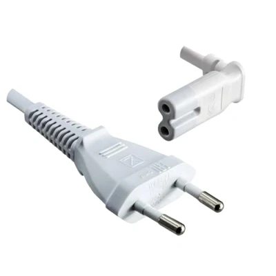 Abbildung von DINIC Stromkabel, Netzkabel mit Eurostecker auf C7 90 Grad unten, Oben gewinkelt (2,00m, weiß)