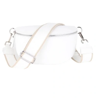Abbildung von MIRROSI® Bauchtasche Damen, Echtleder, Made in Italy, Umhängetasche, Brusttasche, Crossbody Bag (1 Tasche &amp; 2 Gurte) (Weiß (Klassik), Mittelgroße (25x16x7cm))