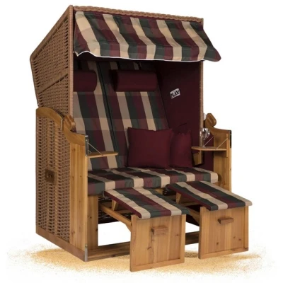 Abbildung von Strandkorb Hanse Ostsee XXL Volllieger 2 Sitzer 120cm breit, ideal für Garten, Terrasse und Balkon (Rot Grün Beige Kariert, Montiert)
