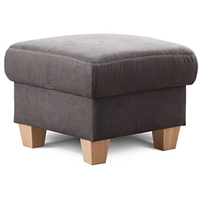 Abbildung von Cavadore Hocker Wisconsin / Sofa Hocker, Sitzhocker, bzw. Fußbank mit Stauraum im Landhausstil Holzfüße in Buche Mikrofaser Größe: 58 x 45 cm (BxHxT) Farbe: Dunkelgrau