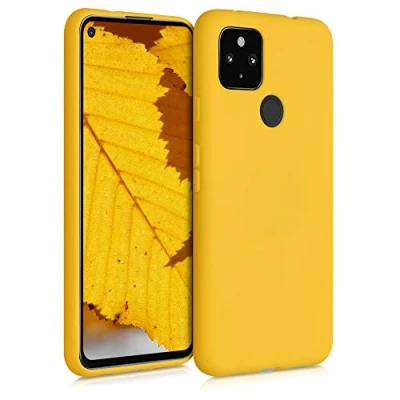 Abbildung von kwmobile Hülle kompatibel mit Google Pixel 4a 5G weiches TPU Silikon Case Cover geeignet für kabelloses Laden Honiggelb