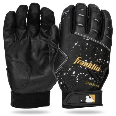 Abbildung von Franklin Sports MLB Schlaghandschuhe 2nd Skinz Drip Baseball + Softball Erwachsene Jugendliche Premium Leder Schwarz Gold