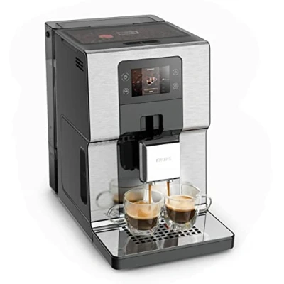 Abbildung von KRUPS Kaffeemaschine für Kaffeebohnen, Druck 15 bar, 17 Getränke, Kaffeebohne mit Mahlwerk, One Touch Cappuccino System, Touchscreen, Kontrollleuchten, Intuition Experience, Schwarz EA876D10