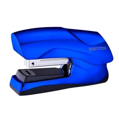 Abbildung von Bostitch Office Robuster Hefter, 40 Blatt Kapazität, kein Stau, halber Streifen, passt in die Hand, für Klassenzimmer, Büro oder Schreibtisch, metallic blau