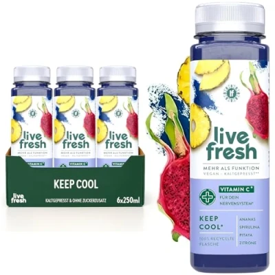 Abbildung von LiveFresh Keep Calm Kaltgepresster Saft 250ml niemals erhitzt mit Vitamin C und Ashwagandha (6x 250ml) inkl. 1,50 Pfand