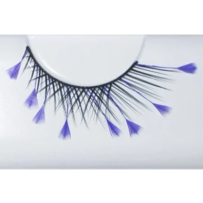 Abbildung von Eulenspiegel 001080 Künstliche Wimpern, Schwarz gekreuzt, mit lila Federn, 1 ml Spezial Wimpernkleber, Anleitung, für Karneval, Mottoparty