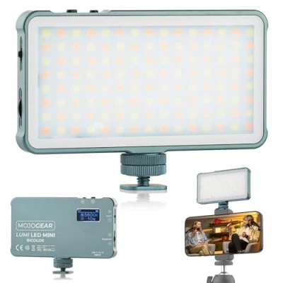 Abbildung von MOJOGEAR Lumi Bicolor LED Lampe 6,5 W Mini Für Smartphone und Kamera 1.500 mAh Akku Kameralampe/Studiolampe/Videolampe Grau
