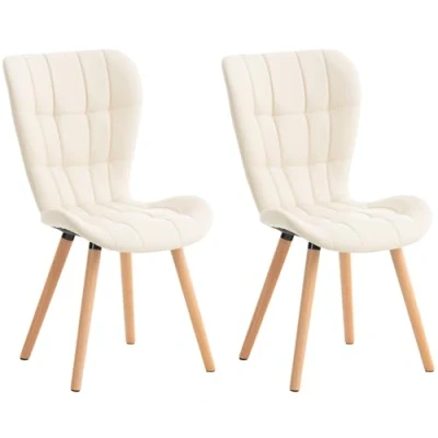Abbildung von CLP 2er Set Esszimmerstuhl Elda I Stoff, Kunstleder, Samt Lehnstuhl Mit Robustem Holzgestell Und Stilvollen Ziernähten, Farbe:Creme, Material:Kunstleder