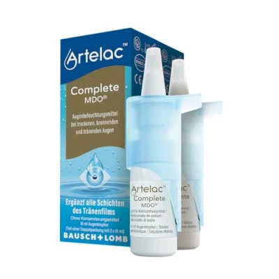 Abbildung von Artelac Complete MDO Augentropfen: Augentropfenlösung mit einem dreifachen Wirkprinzip (Lipiden, Hyaluronsäure &amp; Carbomer) bei trockenen Augen, praktische Pumpflasche, 2x 10 ml