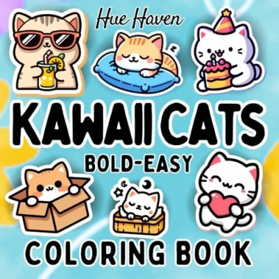 Abbildung von Kawaii Cats: Easy and Bold Coloring Book for Kids Adults: Simple Stress Relief Designs of Cute Cats Pages.
