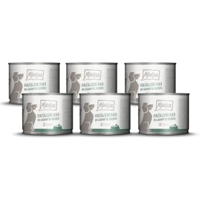 Abbildung von MjAMjAM Premium Nassfutter für Hunde vorzügliches Kalb an gedämpfter Zucchini, 6er Pack (6 x 200 g), getreidefrei mit extra viel Fleisch