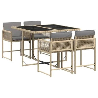 Abbildung von vidaXL Garten Essgruppe 5 tlg. mit Kissen Beigemischung Poly Rattan, (4 tlg)