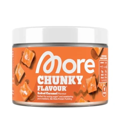 Abbildung von MORE Chunky Flavour, Salted Caramel, 150 g, vegan, Geschmackspulver zum Süßen, ohne viel Zucker und Kalorien, mit Inulin Laktase made in Germany