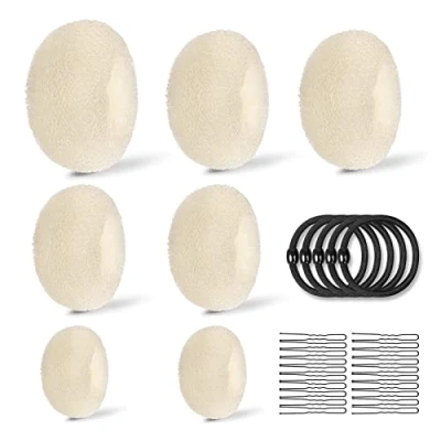 Abbildung von Donut Hair Bun Set,7 Stück Haarknoten(4Größe),mit 10 elastischen Haarband,20 U Form Haarspange Haarnadel,Duttkissen Frisurenhilfe Set,Haarknoten Former(Golden)