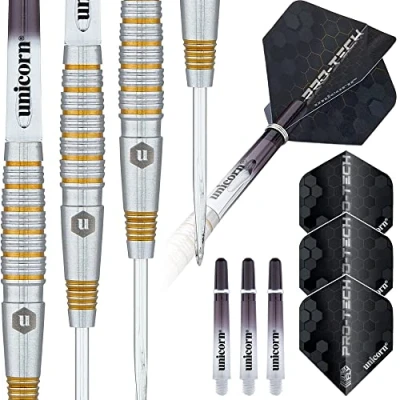 Abbildung von Unicorn Protech Style 2 Dartpfeile mit Stahlspitze, Silber/Gold, 23 g
