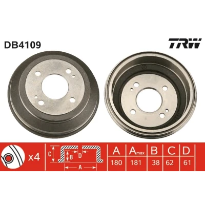 Abbildung von TRW DB4109 Bremstrommel HONDA: Civic V Hatchback, CRX 2, 3