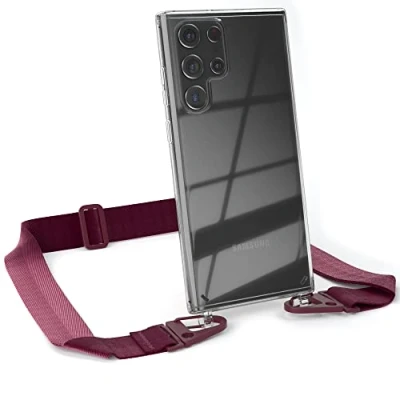 Abbildung von EAZY CASE Hülle mit Band kompatibel Samsung Galaxy S22 Ultra 5G Handyhülle Umhängeband für Silikonhülle Transparent Schutzhülle Handykette zum Umhängen Handykordel in Rot