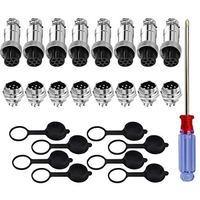 Abbildung von QitinDasen 8Pcs Premium GX127 Pin Aviation Stecker Adapter, 5A 12mm Gewinde Männlich Weiblich Metall Luftfahrt Drahtverbinder Kit, mit Gummi Schutzkappe und Schraubenzieher