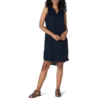 Abbildung von Amazon Essentials Damen Ärmelloses, gewebtes Etuikleid, Marineblau, XL