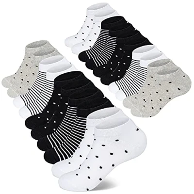 Abbildung von Mowenti Sneaker Socken Damen 35 38 Kurze Baumwollsocken Sportsocken 10 paar Streifen Punkten 8205