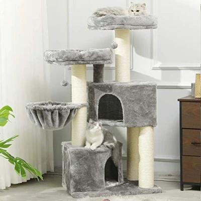 Abbildung von MSmask Kratzbaum groß XXL, Katzenbaum für Katzen stabil mit Sisal Kratzstangen, 2 Aussichtsplattform