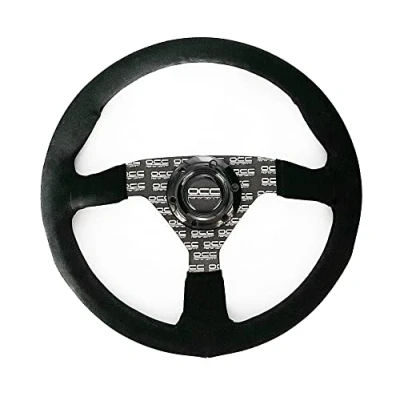 Abbildung von OCC MOTOR SPORT FLACHER BODENLENKRAD AUTO CLASSIC MODELL ALCANTARA SEIDENBILDSCHIRM BEDRUCKTES SCHWARZE ARME FLACHSPIEGEL LENKRAD 350 MM (14 ZOLL)