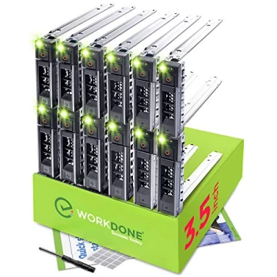 Abbildung von WORKDONE 12er Pack 3,5&quot; Festplatten Caddy Kompatibel für Dell PowerEdge Server 14. 15. Gen. mit ausführlicher Anleitung Aufkleber Schraubendreher Starke Tray Schrauben