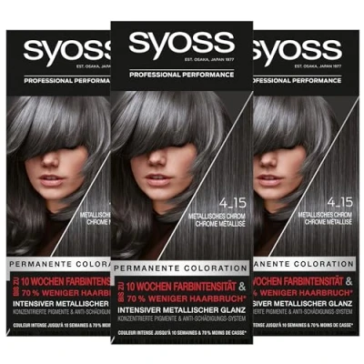 Abbildung von SYOSS Coloration, Haarfarbe Stufe 3 4_15 Metallisches Chrom, intensiver metallischer Glanz, 3er Pack (3 x 115 ml)