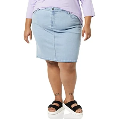 Abbildung von Amazon Essentials Damen Klassischer 5 Pocket Jeansrock (erhältlich in Übergröße), Helle Waschung, 44