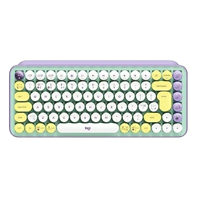 Abbildung von Logitech POP Keys Mechanische kabellose Tastatur mit anpassbaren Emoji Tasten, US QWERTY Layout Grün/Lila