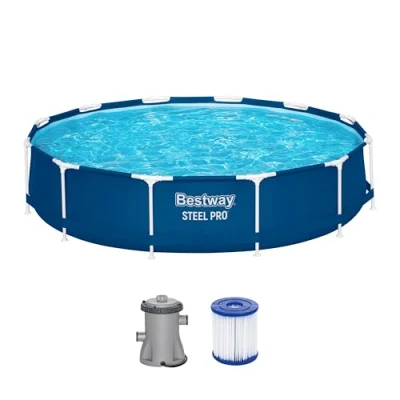 Abbildung von Bestway Steel Pro Frame Pool Set mit Filterpumpe Ø 366 x 76 cm, dunkelblau, rund