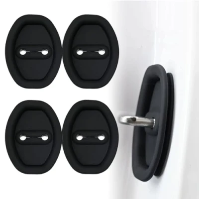 Abbildung von Car Silicone Door Latch Protective Cover, 4Pack Silent Shock Pads Lock Protector Universal Vehicle Doors Locks Guard Stopper Set (4PCS BLACK)