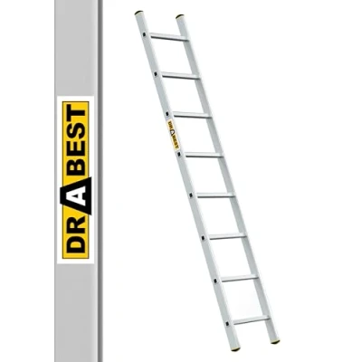 Abbildung von DRABEST PRO Serie Anlegeleiter Aluminium Stufenleiter 8 Stufen mit Leiterhaken Tragfähigkeit 150 kg Anti Rutsch Füße, Leichtes Gewicht, korrosionsbeständig EN131