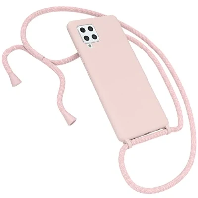 Abbildung von EAZY CASE Premium Silikon Handykette kompatibel mit Samsung Galaxy A42 5G Handyhülle Umhängeband, Handykordel Schutzhülle, Silikonhülle, Hülle Band, Kette für Smartphone, Altrosa, Rosa