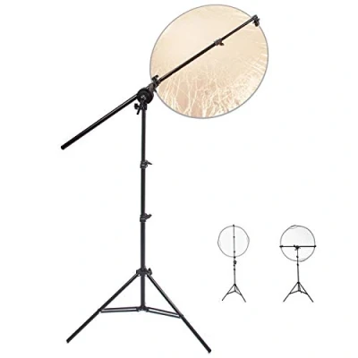 Abbildung von Lampenstativ mit Auslegearm Kit: 1x Beleuchtungsstativ Verstellbarem Reflektor Ständer Aluminium 2m und Verlängerungsgriff 174cm Einzelklemme für Fotografie Studio Video Flash etc