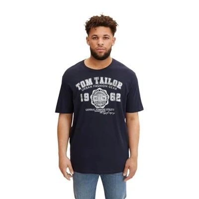 Abbildung von TOM TAILOR Herren Plussize T Shirt mit Logo Print, 10690 Knitted Navy, 5XL