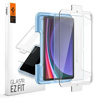 Abbildung von Spigen Glas.tR EZ Fit Schutzfolie kompatibel mit Samsung Galaxy Tab S9, 11 Zoll, Schablone für Installation, Kristallklar, Kratzfest, 9H Härte Folie