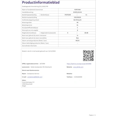 Abbildung von Fortuna Ecoplus 2 4s 235/45 R19 99W XL