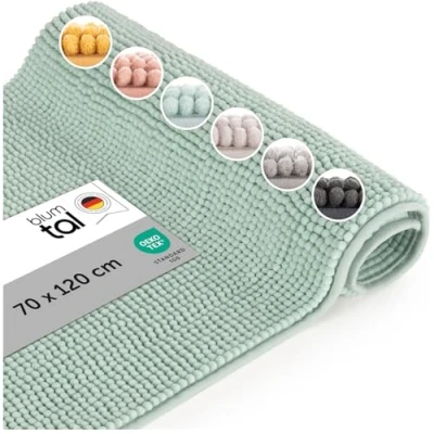 Abbildung von Blumtal Badematte 70x120 cm Hochflor Chenille Oeko TEX zertifizierter Badteppich Badematten &amp; Badteppiche Duschvorleger Badvorleger rutschfest Bath Mat Gross in Opal Blau