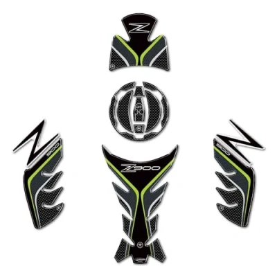 Abbildung von labelbike Kit mit 3D Gel Harz Aufklebern Dekorationen und Motorradschutz kompatibel Kawasaki Z900 Carbon ähnliche Farbe grauen grünen Oberflächen