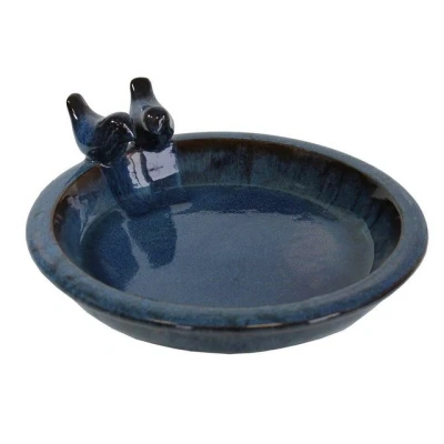 Abbildung von colourliving Vogeltränke für den Garten &quot;Noble&quot; mit 2 Deko Vögel, 30 cm antik blau Keramik, handbemalt, jede ein Unikat, leicht zu reinigen