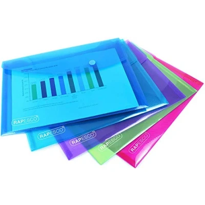 Abbildung von Rapesco 0689 Dokumentenmappe mit Druckknopf, A5, Sortierte Transparente Farben, 5 Stück